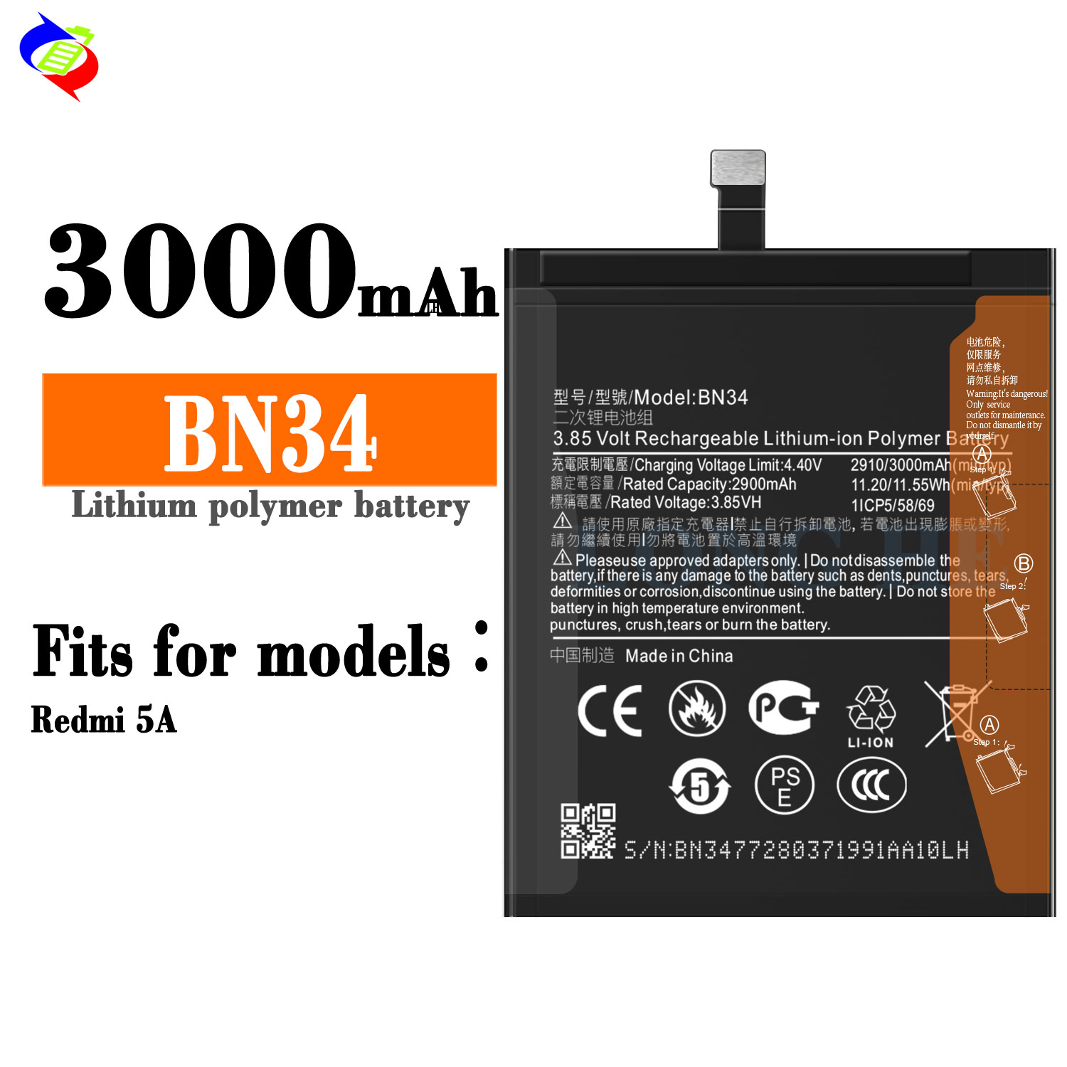 BN34 For xiaomi Redmi 5A / Mi 5A - 3000mAh